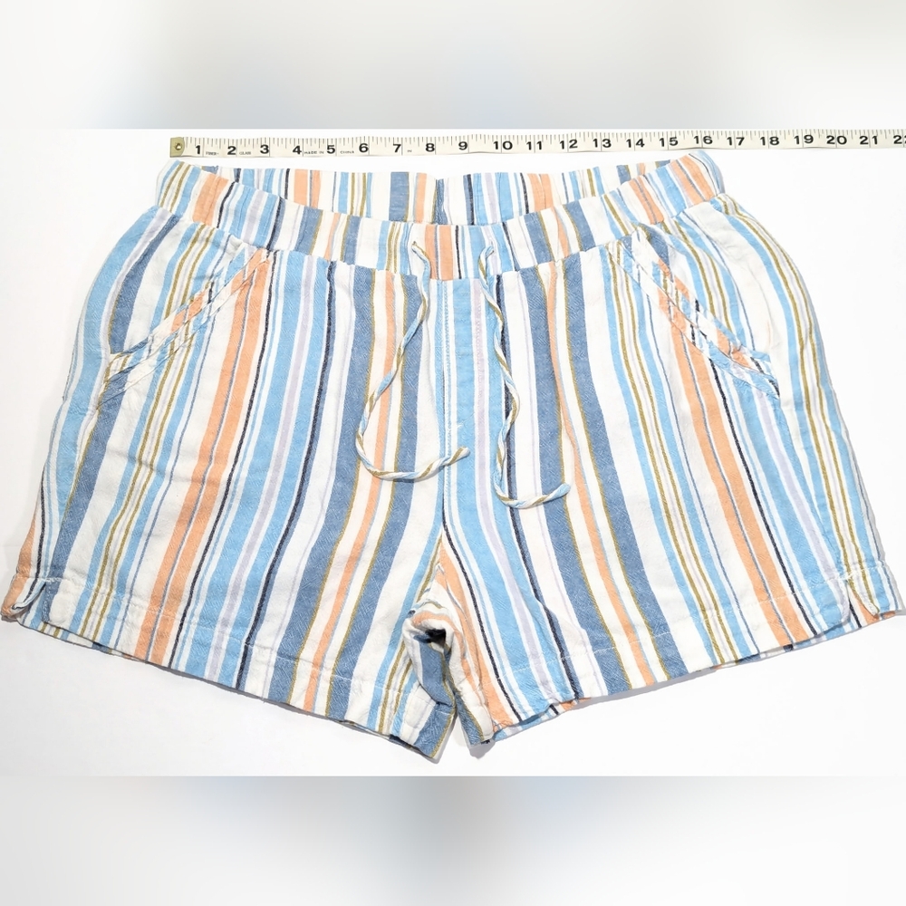 Briggs Chino Shorts Women Large Multi Striped Linen Blend Lightweight Drawstring